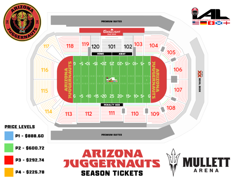 Arizona Juggernauts seating map at Mullett Arena